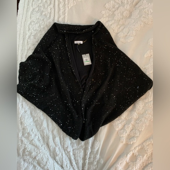 NWOT GORG Calvin Klein Knit Shrug/Black Knit Sequins Front/Back, Ruched, L - Picture 5 of 7